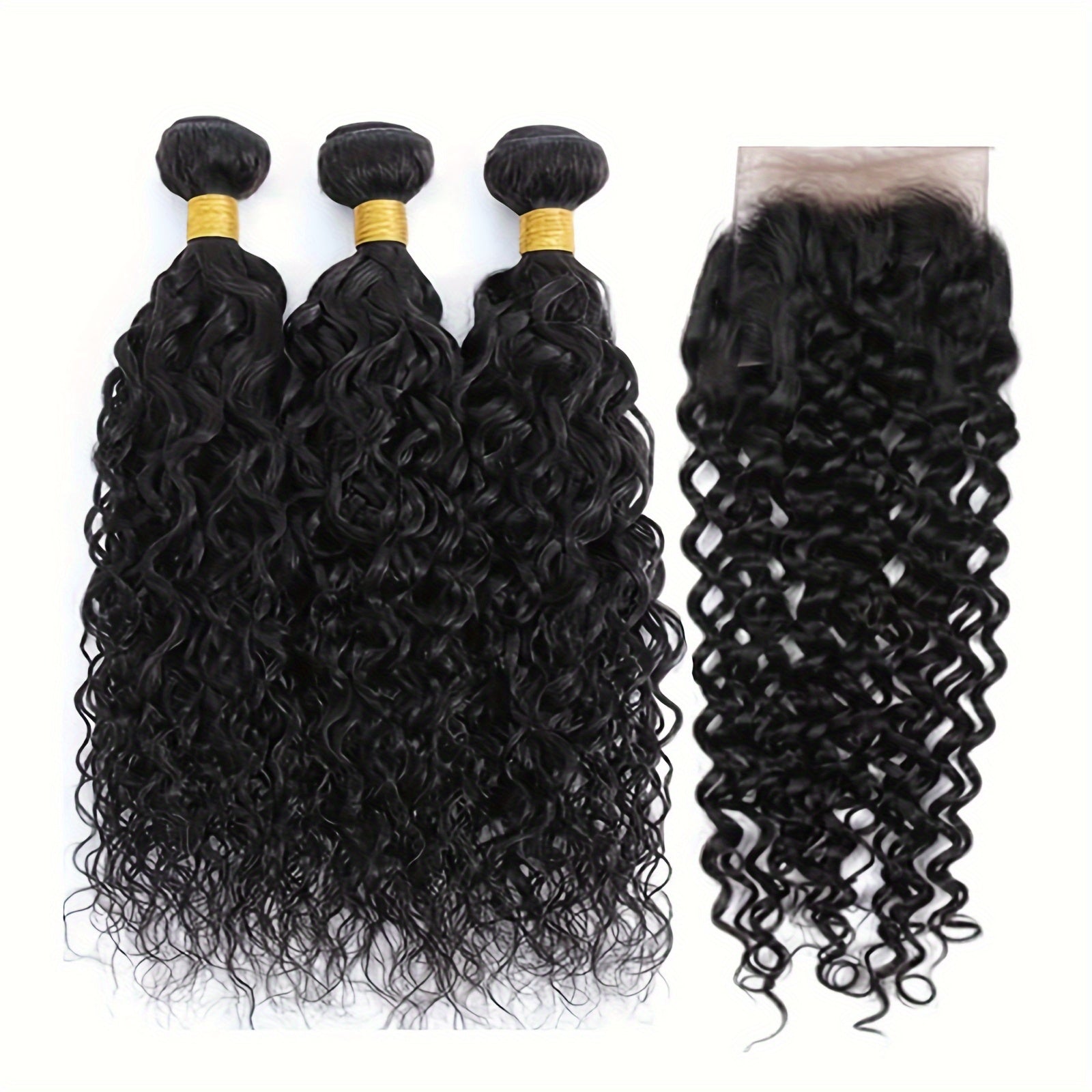 Water Wave Human Hair Bundles With Closure Brazilian Virgin Hair Weaves(24 26 28+20) Closure And Bundles Wet And Wavy Human Hair 3 Bundles And 4x4 Lace Closure Natural Color