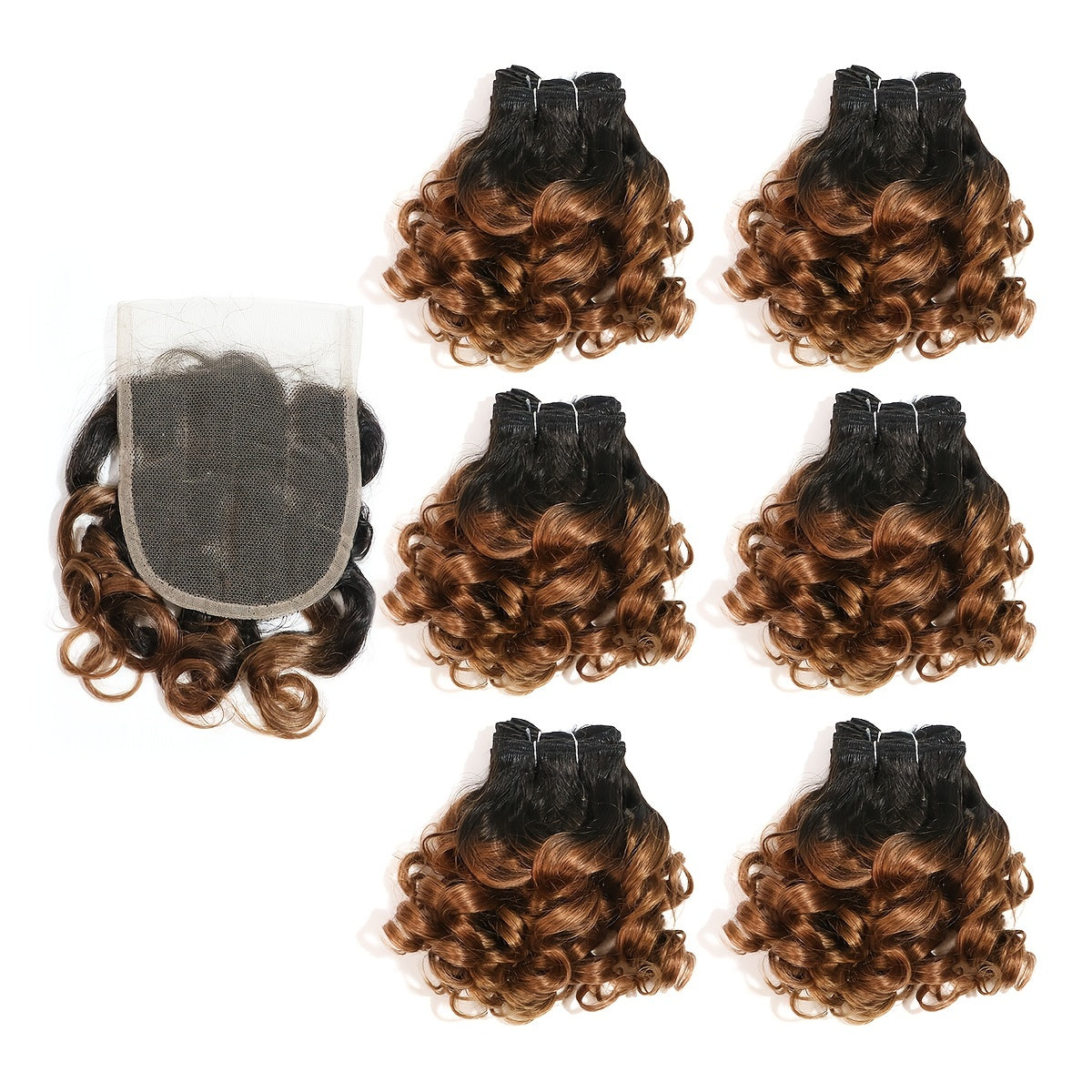 Curly Human Hair Bundles With 4*4 Closure 100% Human Hair Bundles Brazilian Hair Weave Bundles 6 Pcs/Lot Color 1B/4/1B/30/1B/33/1B/99J Curly Hair