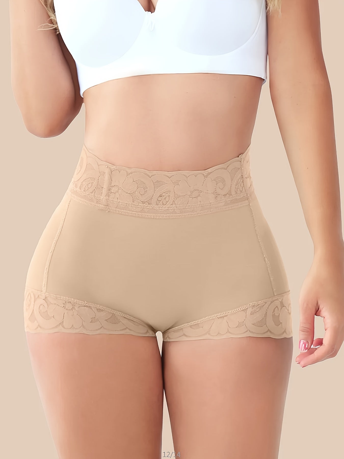 Lace Trim Shaping Panties, Tummy Control Compression Panties To Lift & Shape Buttocks, Women's Underwear & Shapewear