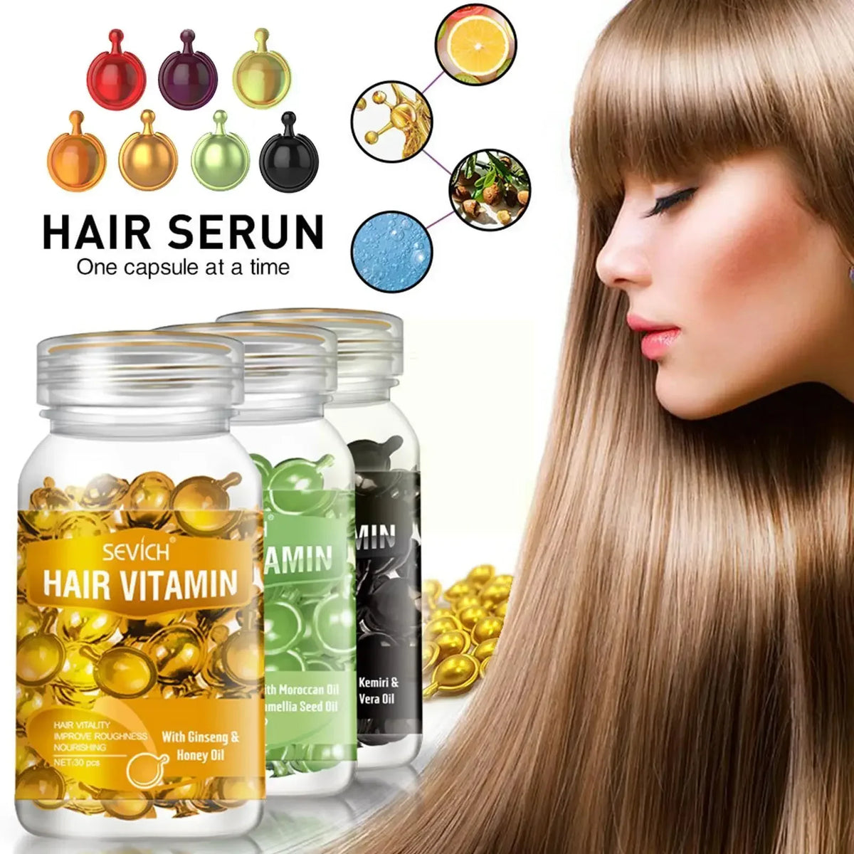 30pcs Hair Vitamin Capsule Oil Smooth Silky Keratin Complex Oil Women Hair Care Natural Extract Treatments Nourish Repair Damage