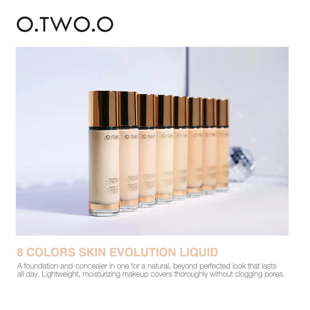 O.TWO.O Liquid Foundation Cream Full Coverage Concealer Whitening Moisturizer 8 Colors Oil-control Waterproof Face Foundation