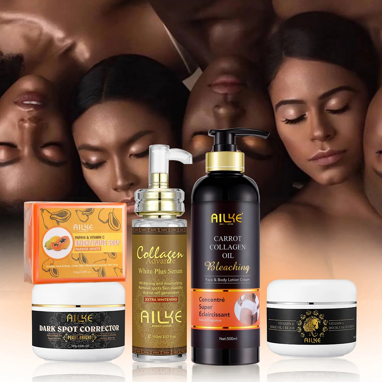 AILKE Collagen Skin Care, Lightening, Even Skin Tone, Remove Dark Spots, For Dark Skin, Black Skin, African Skin, Caramel Skin