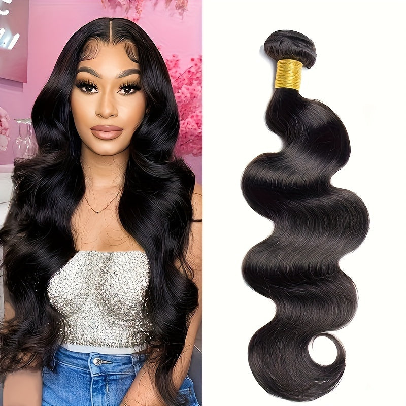 1pcs Natural Black Brazilian Body Wave Human Hair Bundles - 10-30 Inches - Long-Lasting Weave Extensions for Stunning Style and Volume