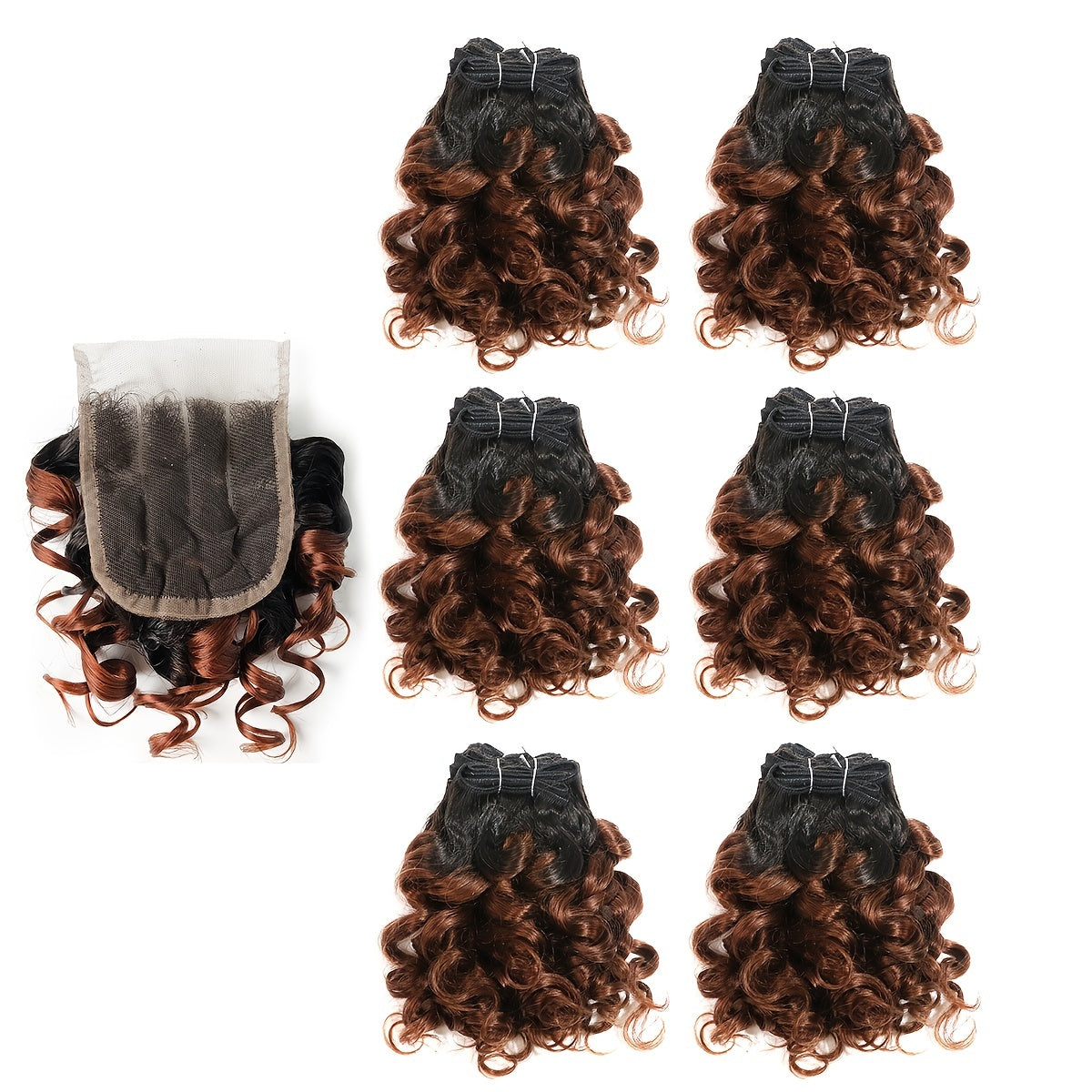 Curly Human Hair Bundles With 4*4 Closure 100% Human Hair Bundles Brazilian Hair Weave Bundles 6 Pcs/Lot Color 1B/4/1B/30/1B/33/1B/99J Curly Hair