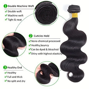 1 bundles Natural Black Brazilian Remy Human Hair Extensions for Women - Body Wave Hair Bundles with Long-Lasting Shine and Luster